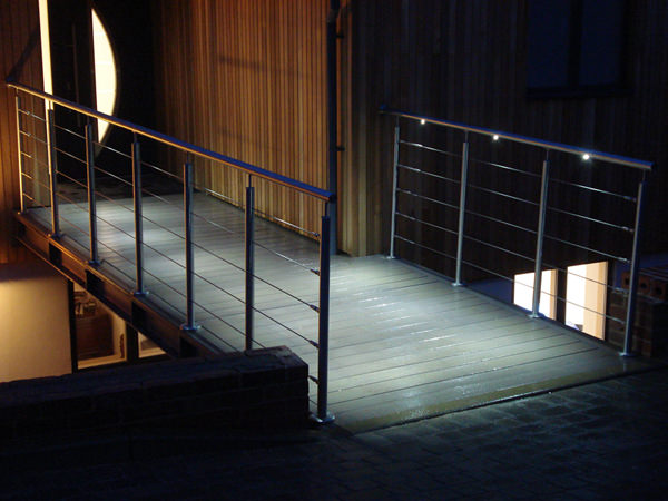 stainless steel handrail lit by LED inserts