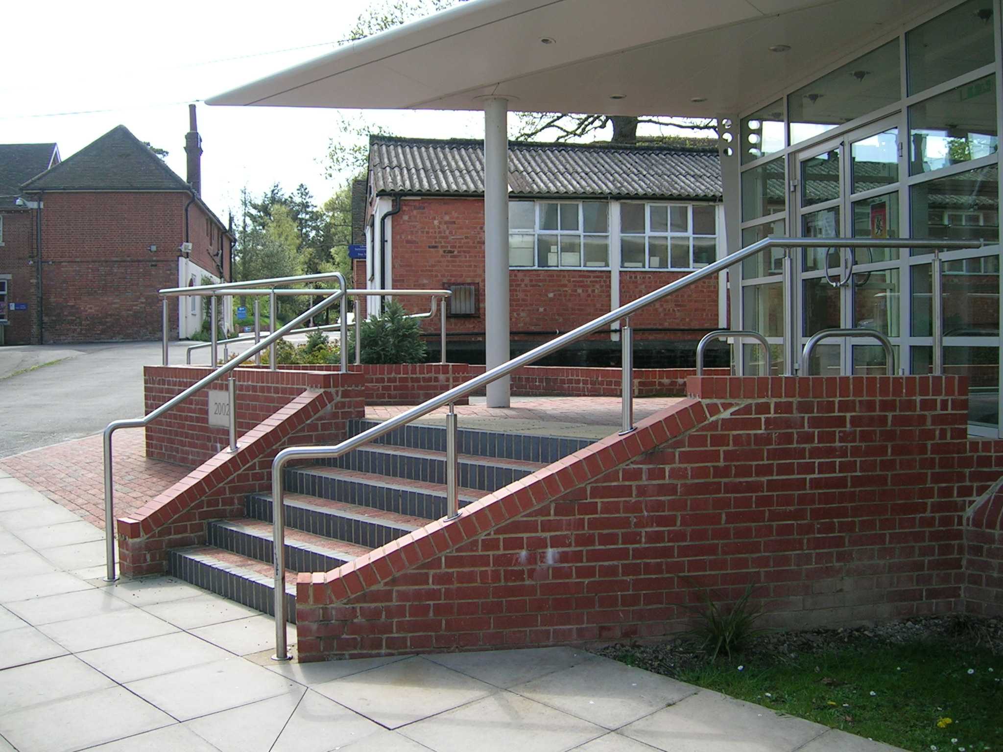 Stainless steel handrail on exterior steps