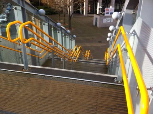 downward view of station stairs