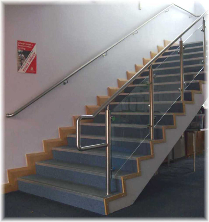 Stainless steel handrail up school staircase