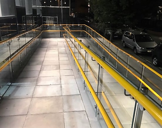 Ramp lit by Handrail LEDs at night