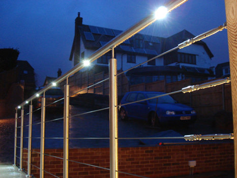 LED lighting in handrail at night