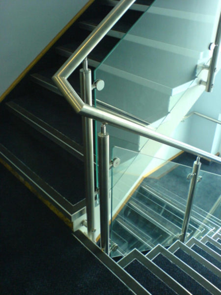 Stainless steel handrail on stairs