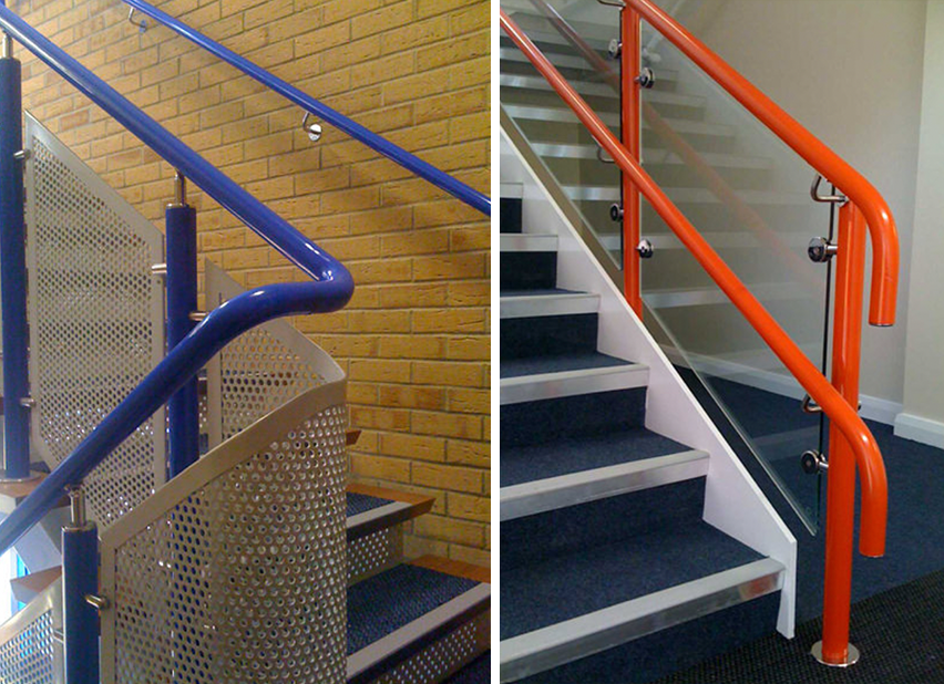 Specialist School Handrails at BPI (red and blue)